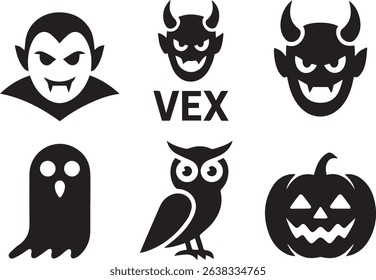 Halloween Icons Vector Graphic Illustration with Vampire Devils Ghost Owl and Pumpkin