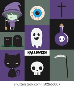 halloween icons, vector and illustration
