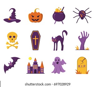 Halloween icons. Vector illustration in flat style.