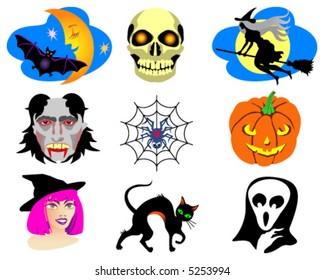 Halloween icons. Vector illustrations.