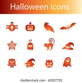 Halloween Icons Vector - Pumpkin, Witch, Bat, Spider Web, Ghost, Devil, Cat, Tomb, Grave, Magic Hat