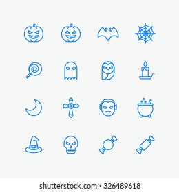 Halloween icons for web and mobile. Outline vector icons, 2 pixel stroke thin