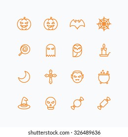 Halloween icons for web and mobile. Outline vector icons, 2 pixel stroke thin