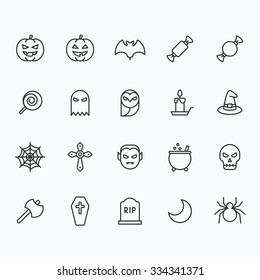 Halloween Icons For Web And Mobile. Outline Vector Icons, 2 Pixel Stroke Thin