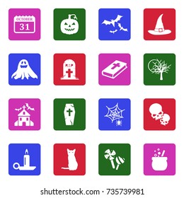Halloween Icons. White Flat Design In Square. Vector Illustration. 
