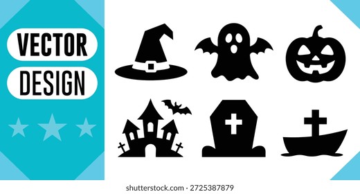 Halloween Ikonen Hexe Hut Geist Kürbis spukte Haus Sarg Boot