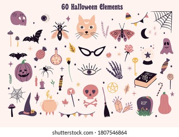 Halloween illustrated elements. Cute hand drawn icons for kids.