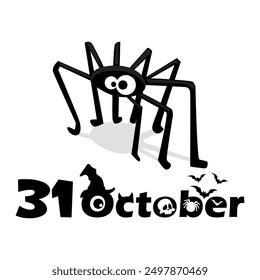 Halloween illustration with 31 October and Cute spider for your design calendar or print. Halloween T-Shirt Design