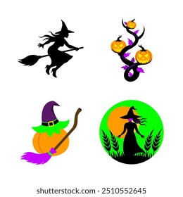 Halloween illustration  4 set vector graphics and silhouette