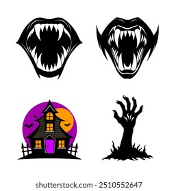 Halloween illustration  4 set vector graphics and silhouette