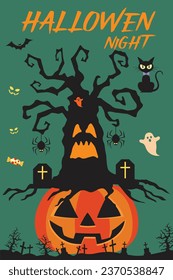  halloween illustration, halloween background with pumpkin, halloween banner vector, halloween image