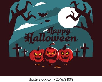 Halloween illustration background with pumpkins