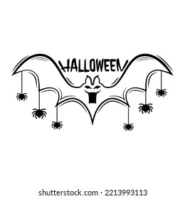 Halloween illustration with bat, spider on black line