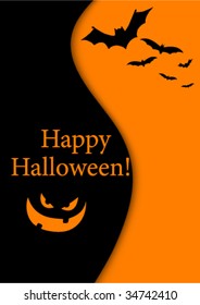 Halloween illustration with bats and scary face