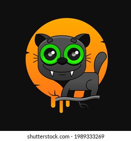 Halloween illustration with black cat on moon background. Check my portfolio