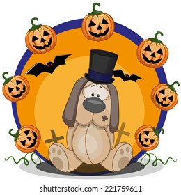 Halloween illustration of Cartoon Dog with pumpkin 