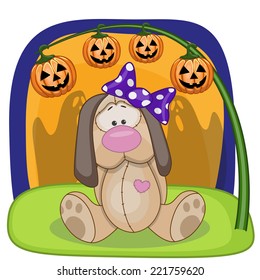 Halloween illustration of Cartoon Dog with pumpkin 