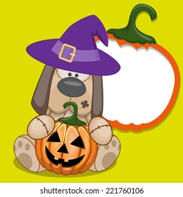 Halloween illustration of Cartoon Dog with pumpkin 
