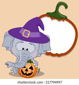 Halloween illustration of Cartoon Elephant with pumpkin 
