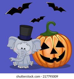 Halloween illustration of Cartoon Elephant with pumpkin 