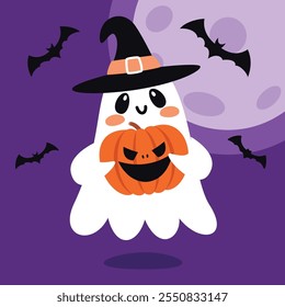 Halloween Illustration With Cartoon Ghost Character