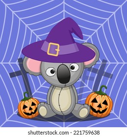 Halloween illustration of Cartoon Koala with pumpkin 