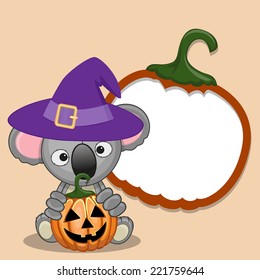 Halloween illustration of Cartoon Koala with pumpkin 