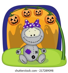 Halloween illustration of Cartoon Monster with pumpkin 