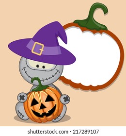 Halloween illustration of Cartoon Monster with pumpkin 