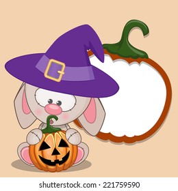 Halloween illustration of Cartoon Rabbit with pumpkin 