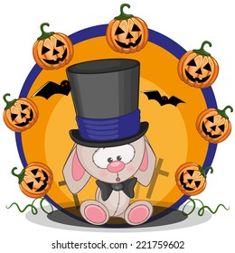 Halloween illustration of Cartoon Rabbit with pumpkin 