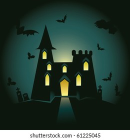 halloween illustration with castle
