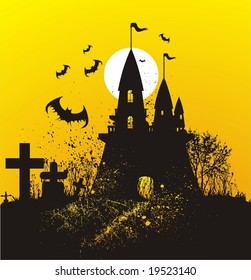 halloween illustration with castle & bats