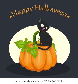Halloween illustration - cat and pumpkin, vector
