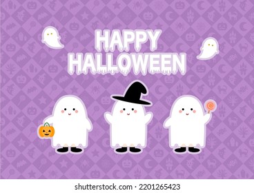 Halloween illustration. Children dressed up as ghosts. Halloween background pattern. Vector illustration.