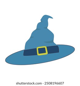 Halloween illustration of a classic witch's hat with a buckle. Perfect for magical designs, Halloween party invitations, and themed decorations.