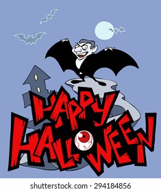 Halloween illustration of count Dracula and his castle