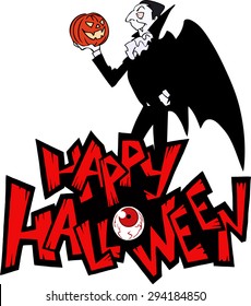 Halloween illustration of count Dracula with a pumpkin