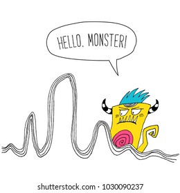 Halloween illustration of cute cartoon angry monster. 