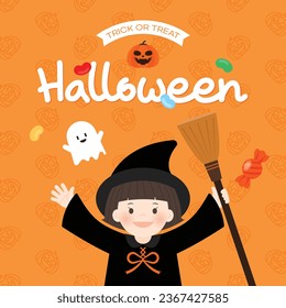 Halloween Illustration with a Cute Witch