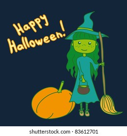 halloween illustration with a cute witch