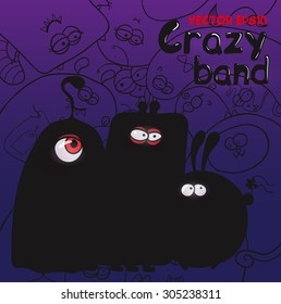 Halloween illustration of different monsters, bacteria, germs, aliens, devils and ghosts.
