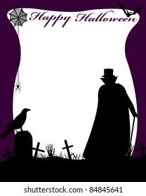 Halloween illustration with dracula in cemetery