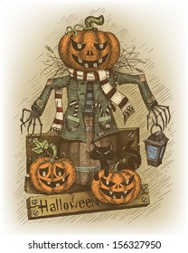 Halloween illustration drawn by hand