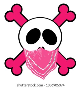 Halloween illustration during the corona virus pandemic. The skull is wearing a pink face mask