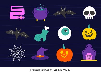 Halloween Illustration Element.Spooky Hand-Drawn Clip Art for Seasonal Design