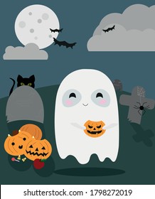 ilustración de halloween con fantasma lindo 