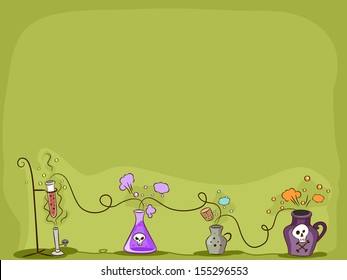 Halloween Illustration Featuring Different Kinds of Magic Potions
