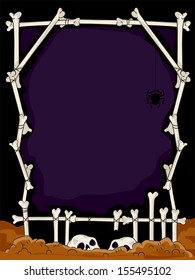 Halloween Illustration Featuring a Frame Made from Human Bones