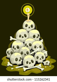 Halloween Illustration Featuring a Stack of Skulls